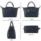 Designer Inspired Genuine Leather Structured Handbag with Adjustable Crossbody Strap - Blue