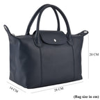 Designer Inspired Genuine Leather Structured Handbag with Adjustable Crossbody Strap - Blue