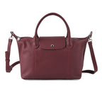 Designer Inspired Genuine Leather Structured Handbag with Adjustable Crossbody Strap - Burgundy