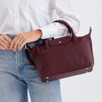 Designer Inspired Genuine Leather Structured Handbag with Adjustable Crossbody Strap - Burgundy