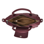 Designer Inspired Genuine Leather Structured Handbag with Adjustable Crossbody Strap - Burgundy
