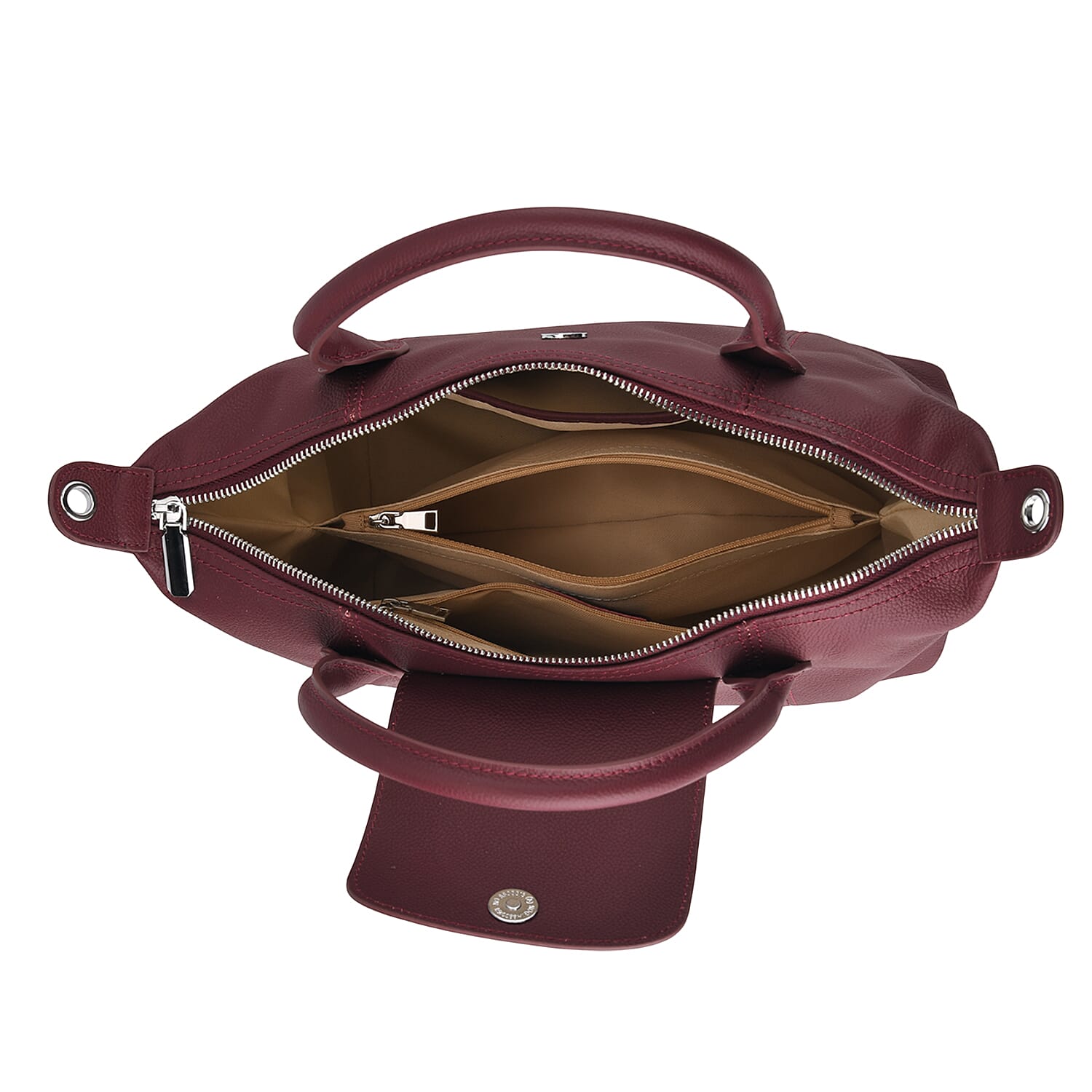 Designer Inspired Genuine Leather Structured Handbag with Adjustable Crossbody Strap - Burgundy