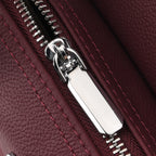 Designer Inspired Genuine Leather Structured Handbag with Adjustable Crossbody Strap - Burgundy