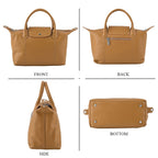 Designer Inspired Genuine Leather Structured Handbag with Adjustable Crossbody Strap - Khaki