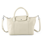 Designer Inspired Genuine Leather Structured Handbag with Adjustable Crossbody Strap - Off White