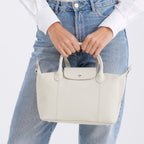 Designer Inspired Genuine Leather Structured Handbag with Adjustable Crossbody Strap - Off White