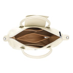 Designer Inspired Genuine Leather Structured Handbag with Adjustable Crossbody Strap - Off White