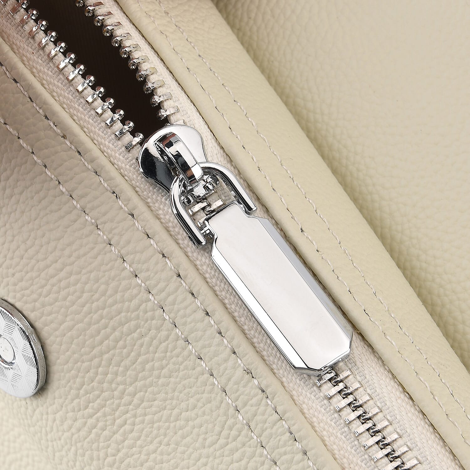 Designer Inspired Genuine Leather Structured Handbag with Adjustable Crossbody Strap - Off White