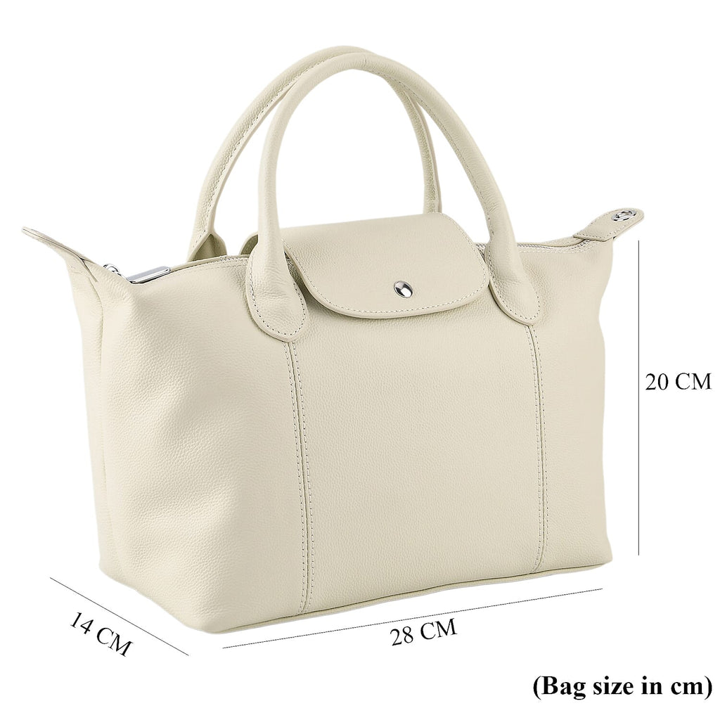 Designer Inspired Genuine Leather Structured Handbag with Adjustable Crossbody Strap - Off White