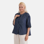 La Marey Striped Lyocell Denim Smock Top (Size S, 8 to 10) - Dark Blue