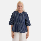 La Marey Striped Lyocell Denim Smock Top (Size XL, 20 to 22) - Dark Blue