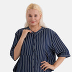 La Marey Striped Lyocell Denim Smock Top (Size XL, 20 to 22) - Dark Blue