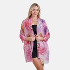 Mothers Day Gift Idea - La Marey 100% Merino Wool Flower Printed Scarf (Size 180x65 cm) - Pink