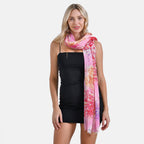 Mothers Day Gift Idea - La Marey 100% Merino Wool Flower Printed Scarf (Size 180x65 cm) - Pink