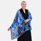 La Marey 100% MERINO Wool Scarf (size 61cm x 190 cm) - Blue With Multi Color Pattern.