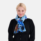La Marey 100% MERINO Wool Scarf (size 61cm x 190 cm) - Blue With Multi Color Pattern.