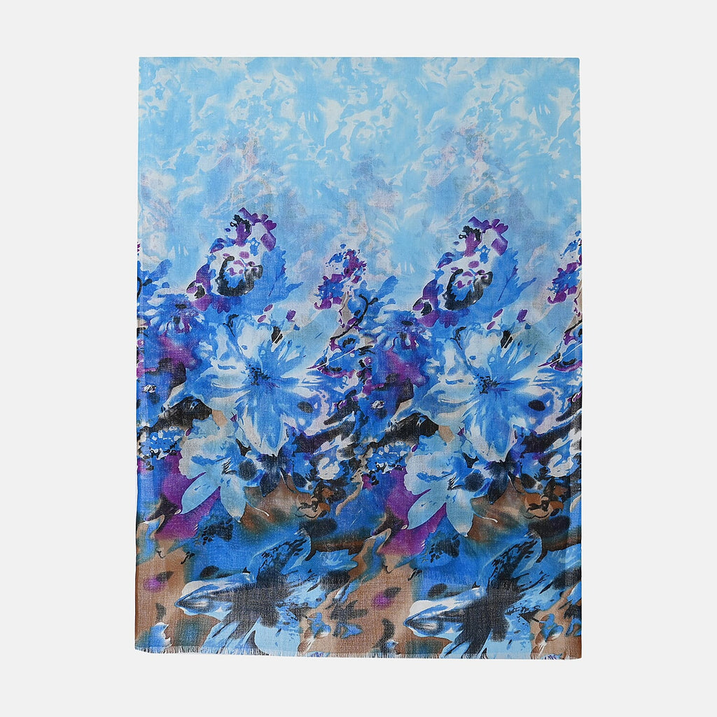 La Marey 100% MERINO Wool Scarf (size 61cm x 190 cm) - Blue With Multi Color Pattern.