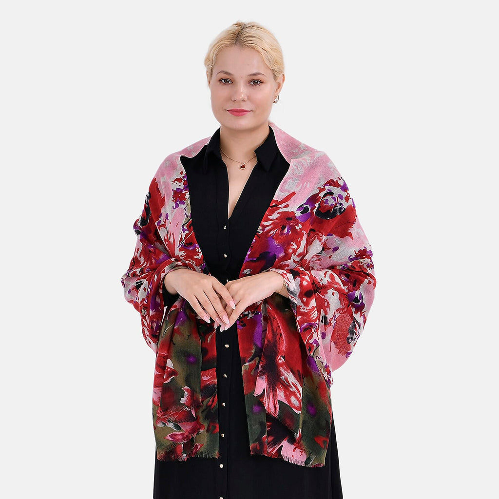 La Marey Merino Wool Printed Scarf - Red