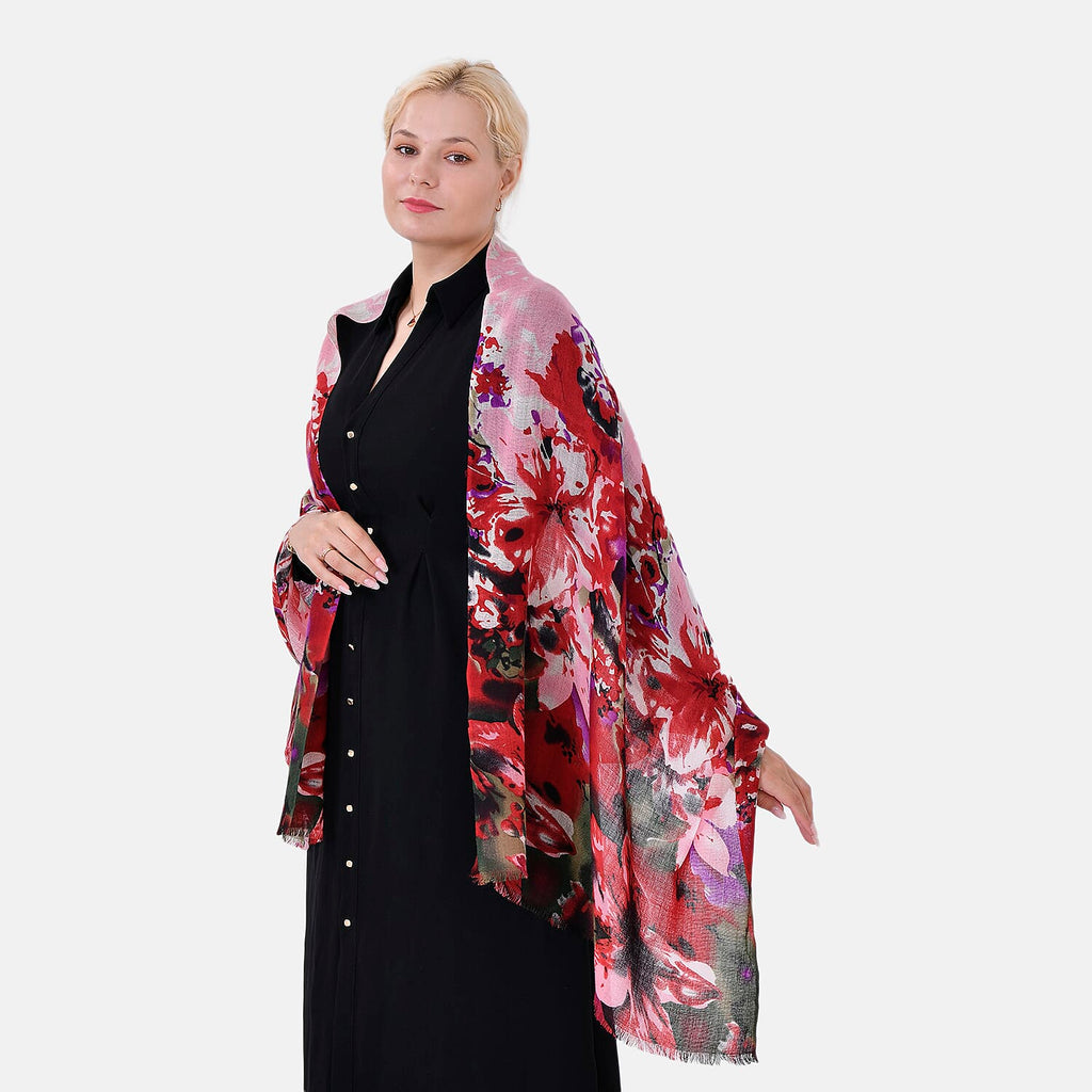 La Marey Merino Wool Printed Scarf - Red
