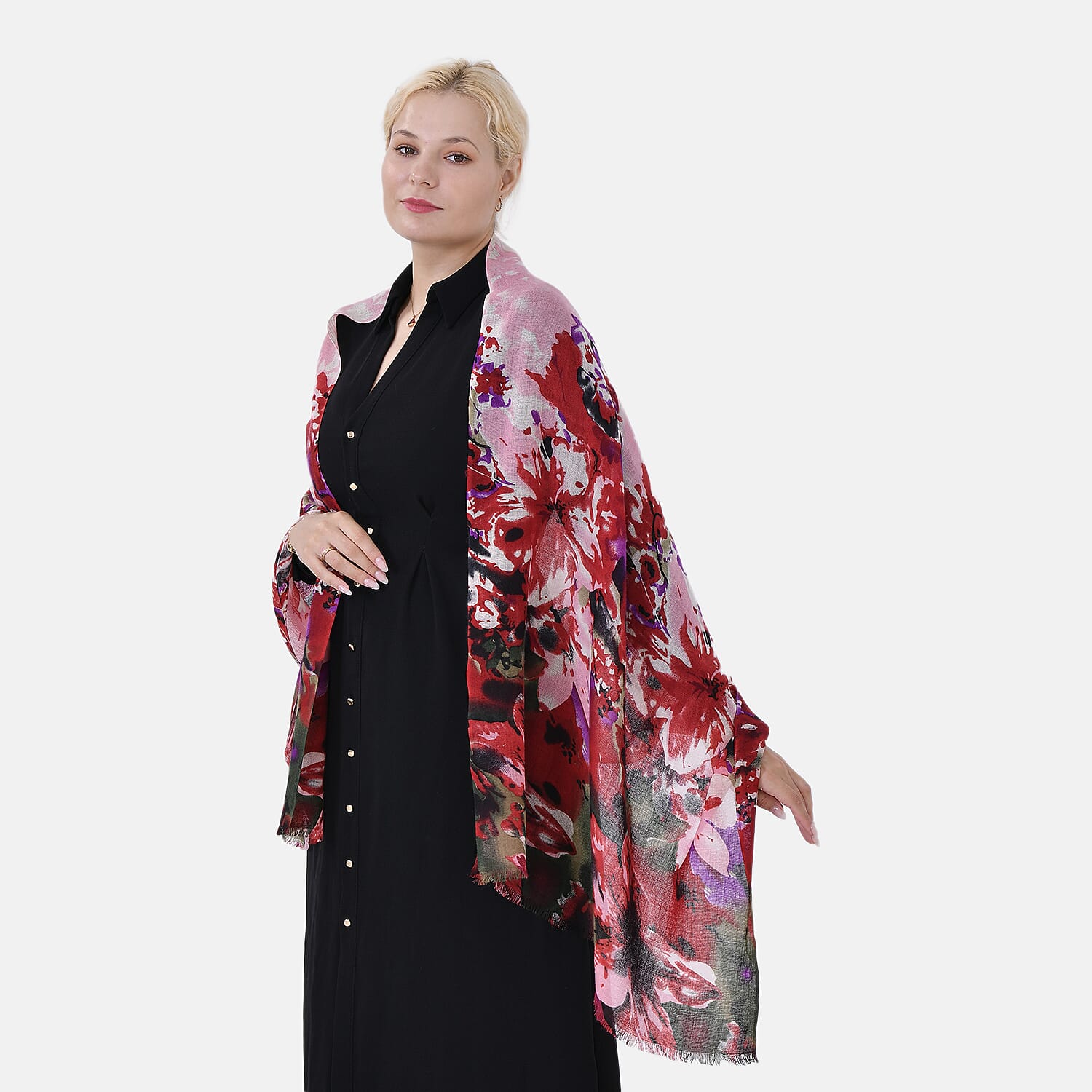 La Marey Merino Wool Printed Scarf - Red