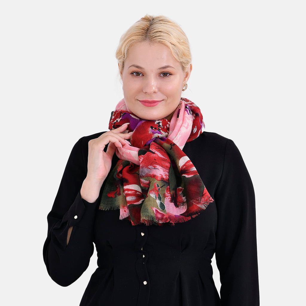 La Marey Merino Wool Printed Scarf - Red