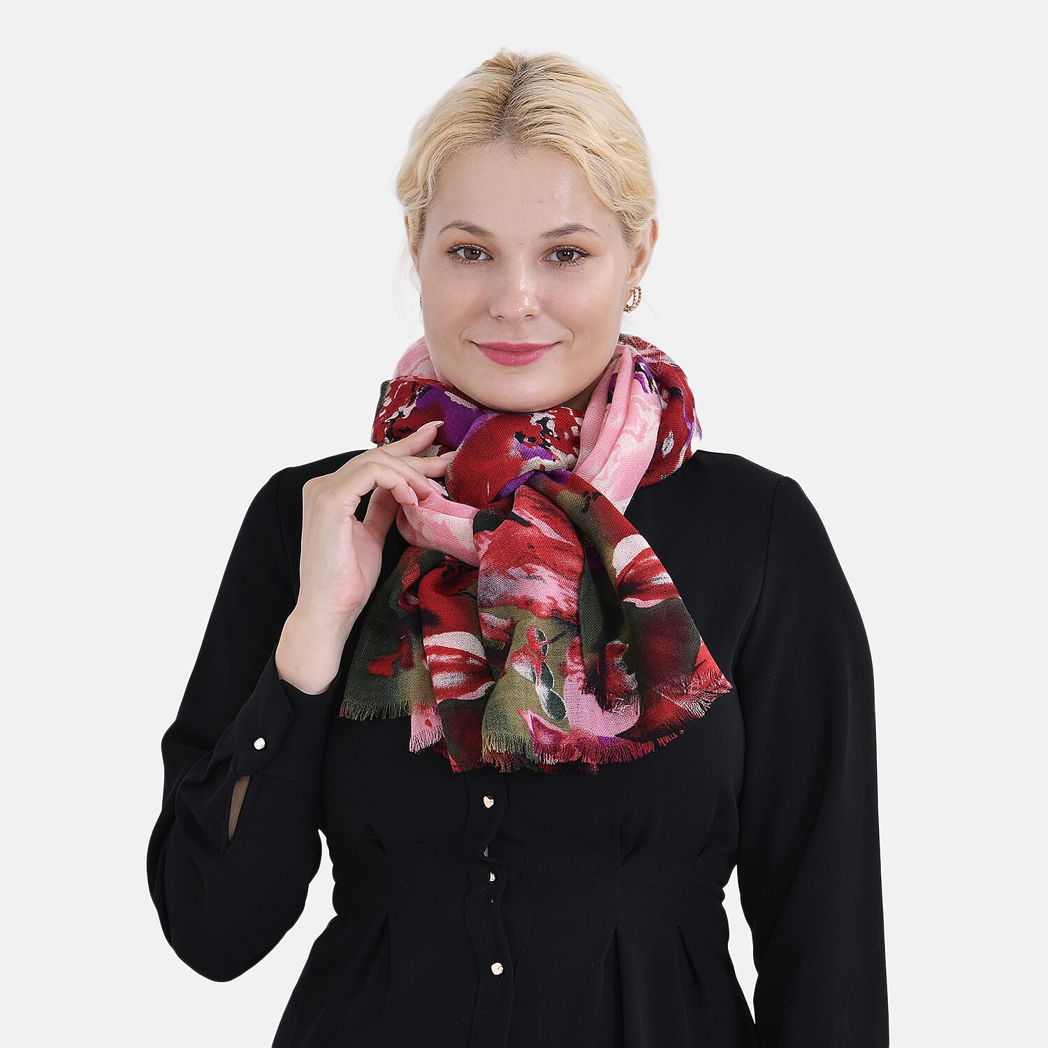 La Marey Merino Wool Printed Scarf - Red
