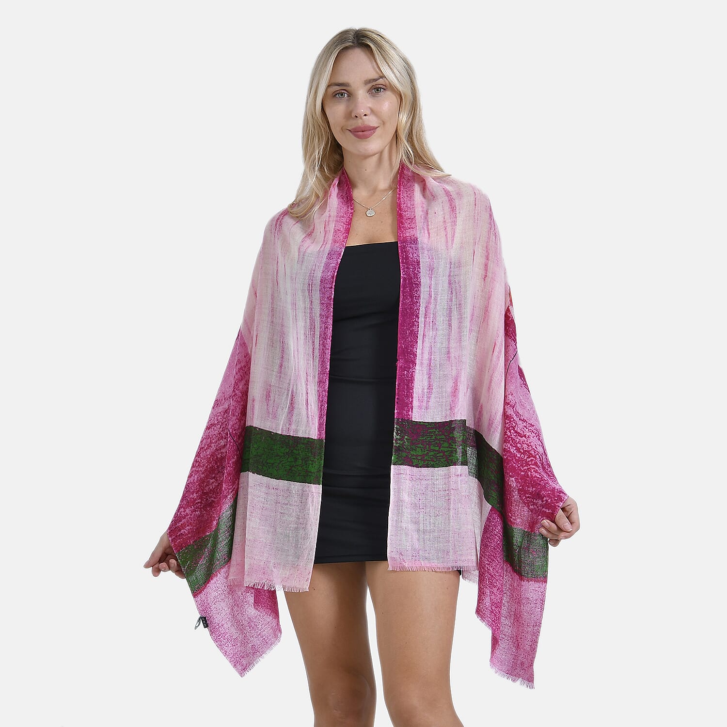 La Marey 100% Merino Wool Printed Scarf (Size 190x65 cm) - Pink