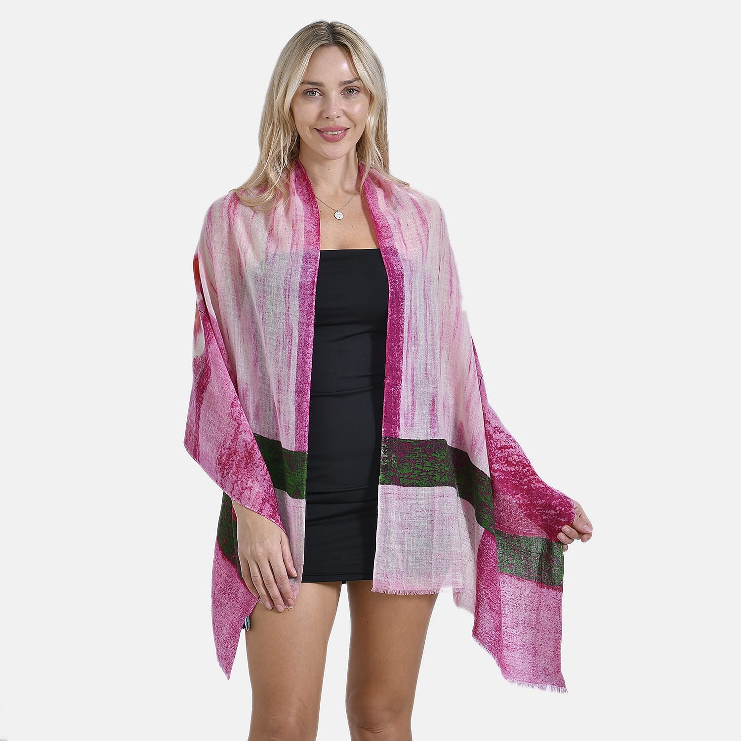 La Marey 100% Merino Wool Printed Scarf (Size 190x65 cm) - Pink