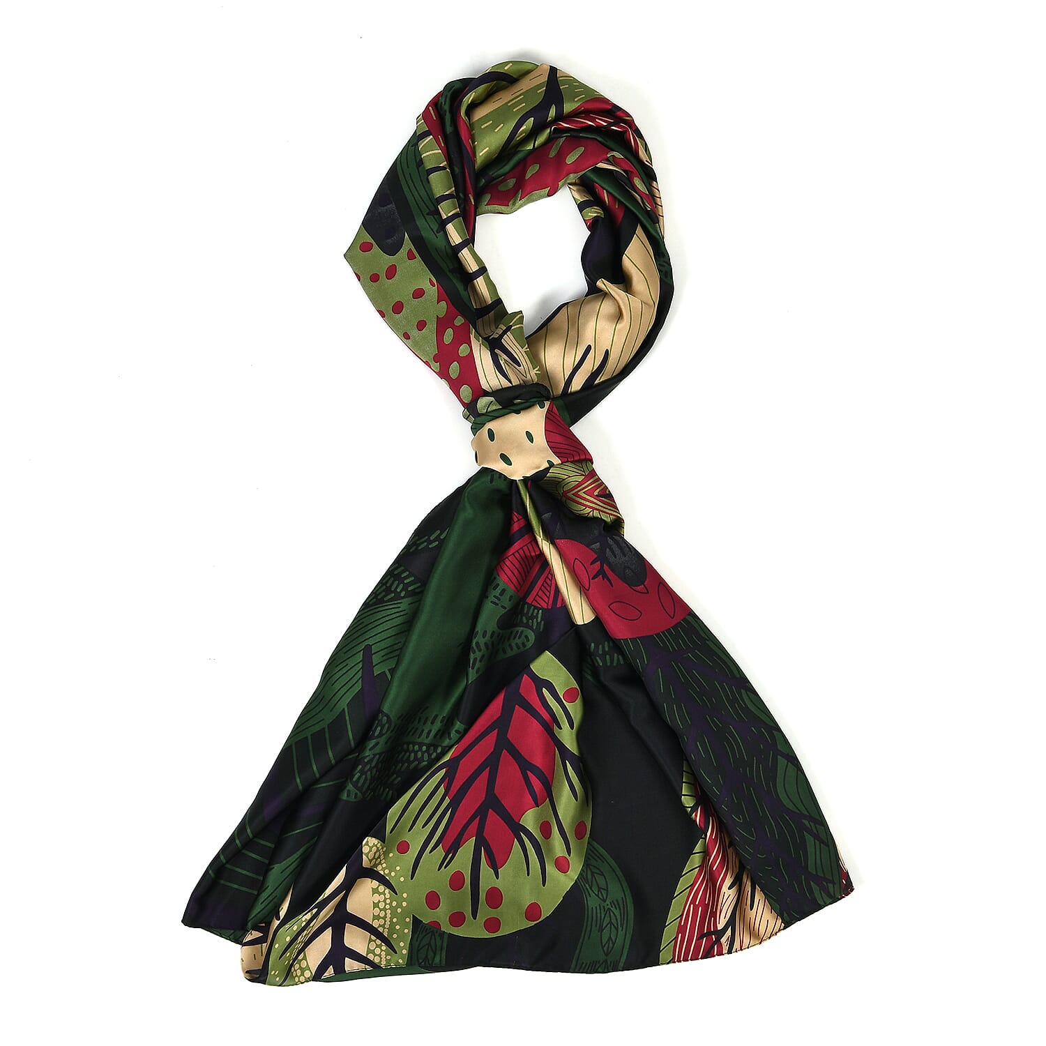 La Marey Satin Leaf Pattern Scarf - Green