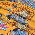 La Marey Satin Floral Printed Scarf - Yellow