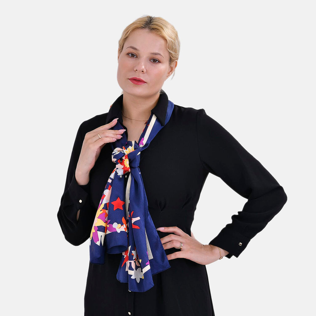 La Marey 100% Mulberry Silk Flower Print Scarf (Size 175x55cm) - Black & Pink