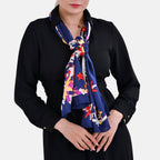 La Marey 100% Mulberry Silk Flower Print Scarf (Size 175x55cm) - Black & Pink