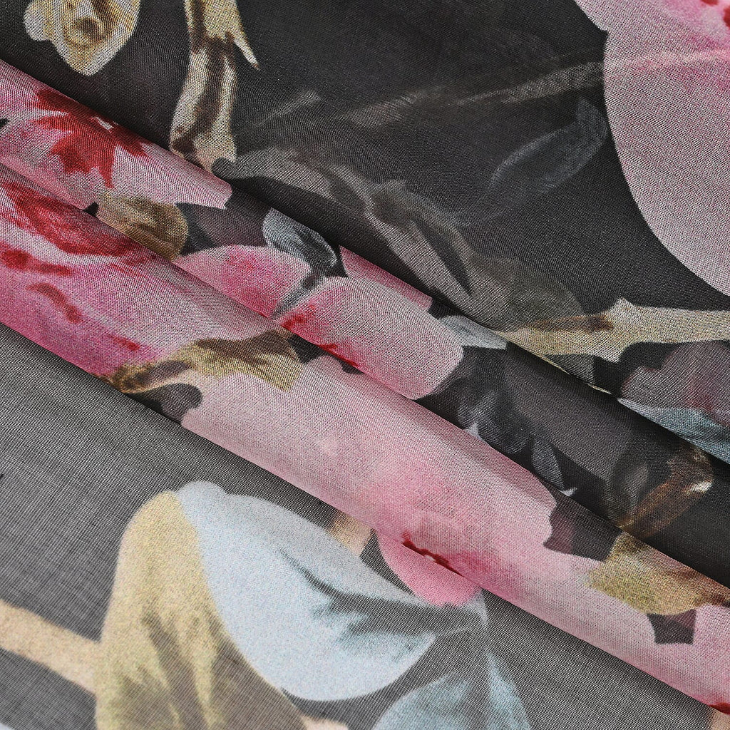 La Marey Mulberry Silk Flower Scarf (Size 175x1 cm) - Blue & Multicolor