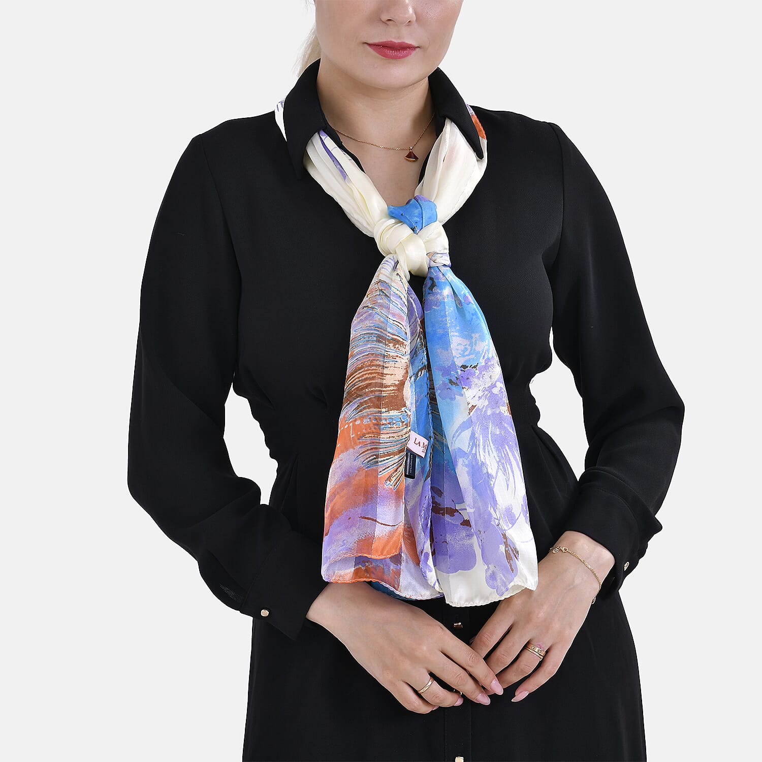 La Marey 100% Mulberry Silk Flower Scarf (Size 175x55cm) - Yellow & Mauve