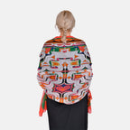 LA MAREY Intricate Colourful Pattern 100% Mulberry Silk Scarf (Size 180x110cm) - Red & Orange