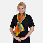 La Marey Mulberry Silk Painted Scarf (Size 110x1 cm) - Green & Orange