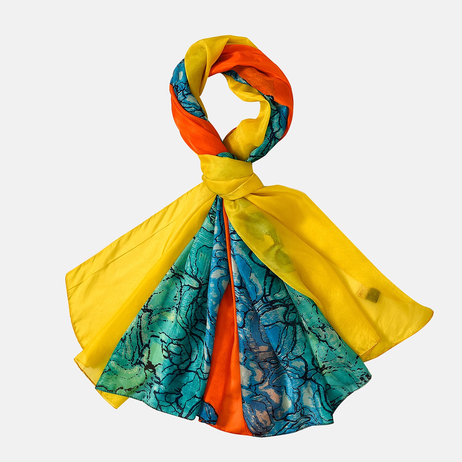 La Marey Mulberry Silk Painted Scarf (Size 110x1 cm) - Green & Orange