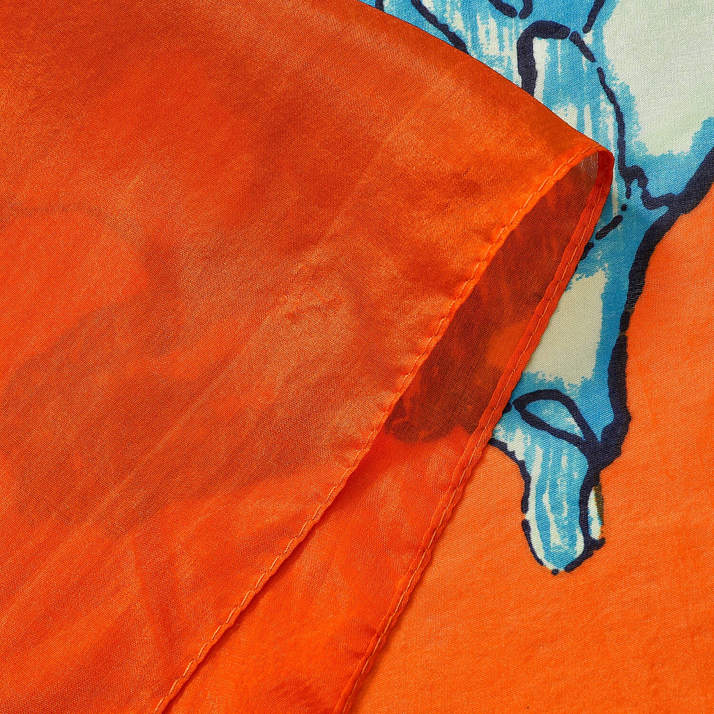 La Marey Mulberry Silk Painted Scarf (Size 110x1 cm) - Green & Orange