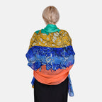 La Marey Mulberry Silk Painted Scarf (Size 110x1 cm) - Green & Yellow