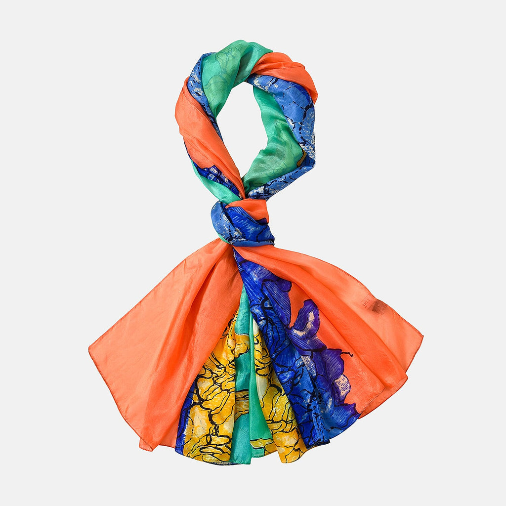 La Marey Mulberry Silk Painted Scarf (Size 110x1 cm) - Green & Yellow