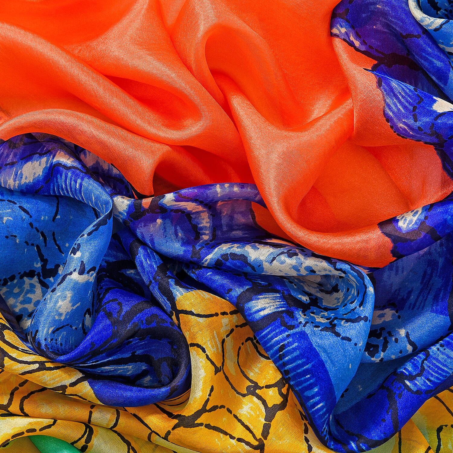 La Marey Mulberry Silk Painted Scarf (Size 110x1 cm) - Green & Yellow