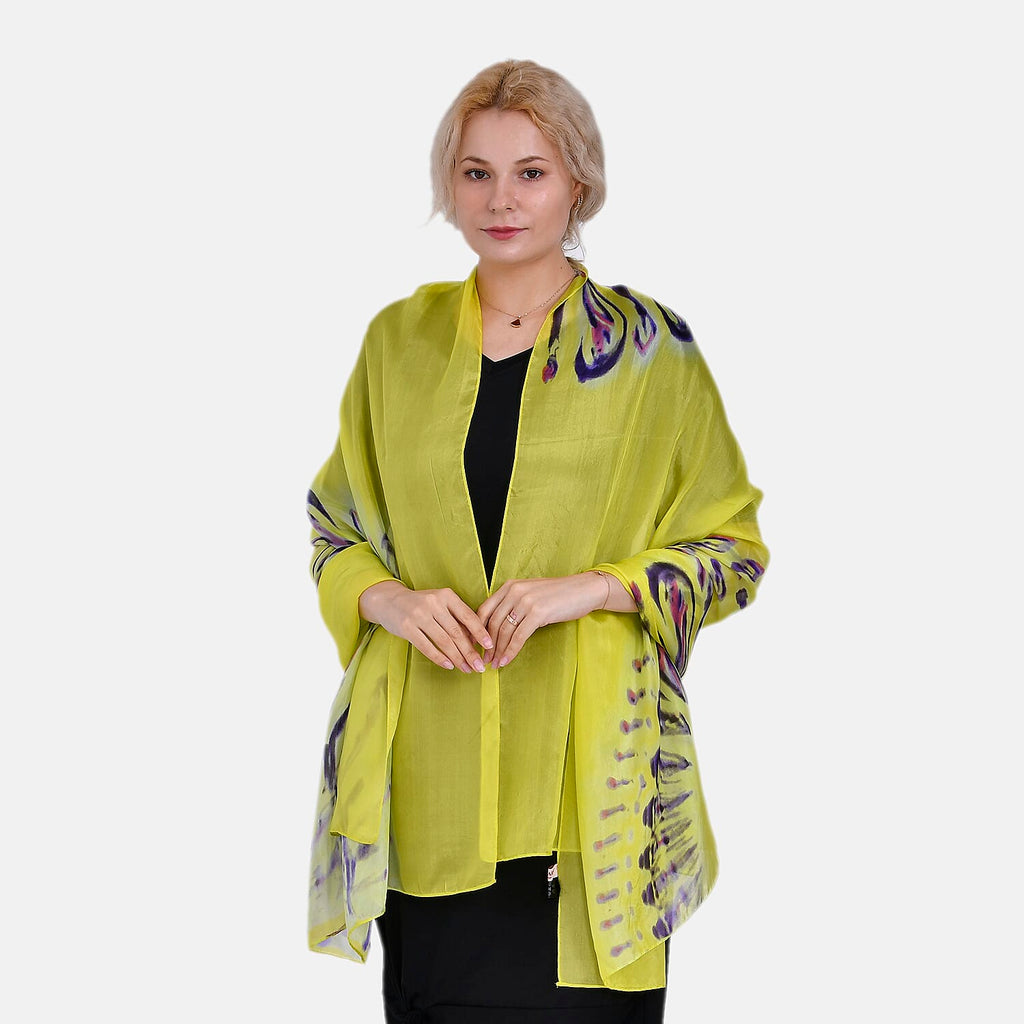 La Marey Mulberry Silk Painted Scarf (Size 110x1 cm) - Yellow & Black