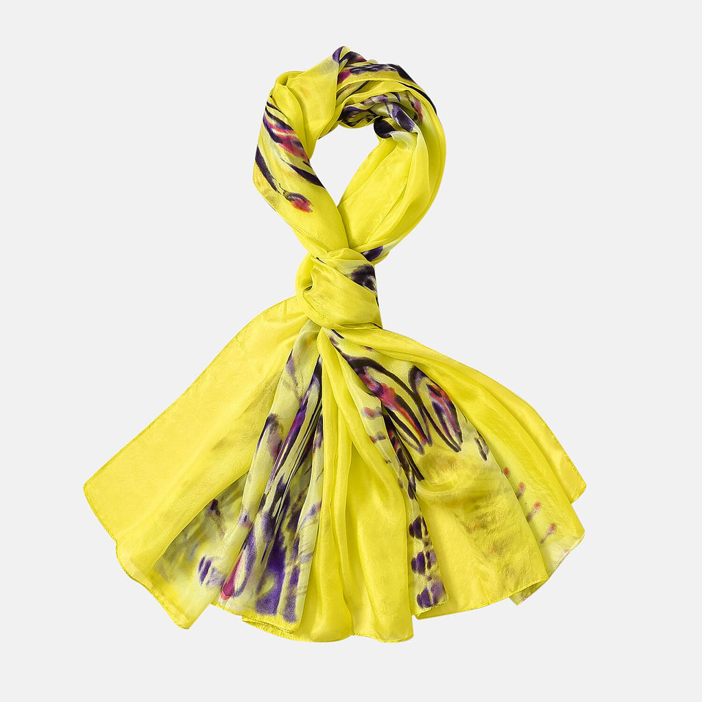 La Marey Mulberry Silk Painted Scarf (Size 110x1 cm) - Yellow & Black