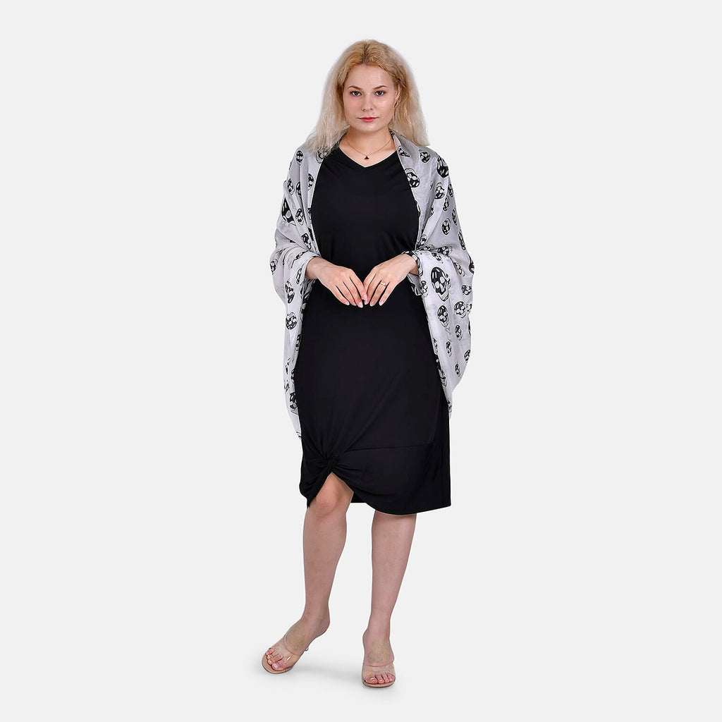 LA MAREY Skull Design 100% Mulberry Silk Scarf (Size 180x110cm) - Black & White