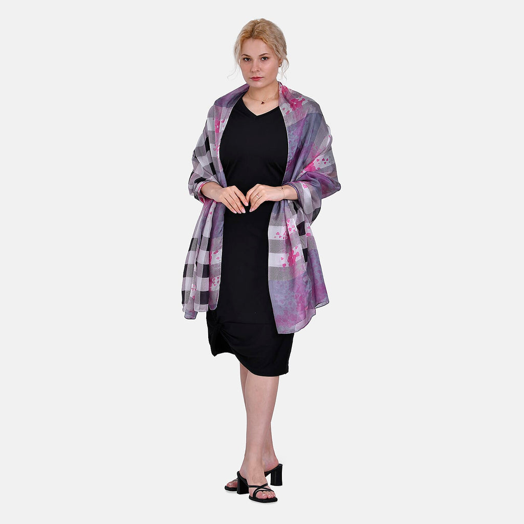 La Marey 100% Mulberry Silk Classic Plaid Printed Scarf (Size 180x110 cm) - Pink