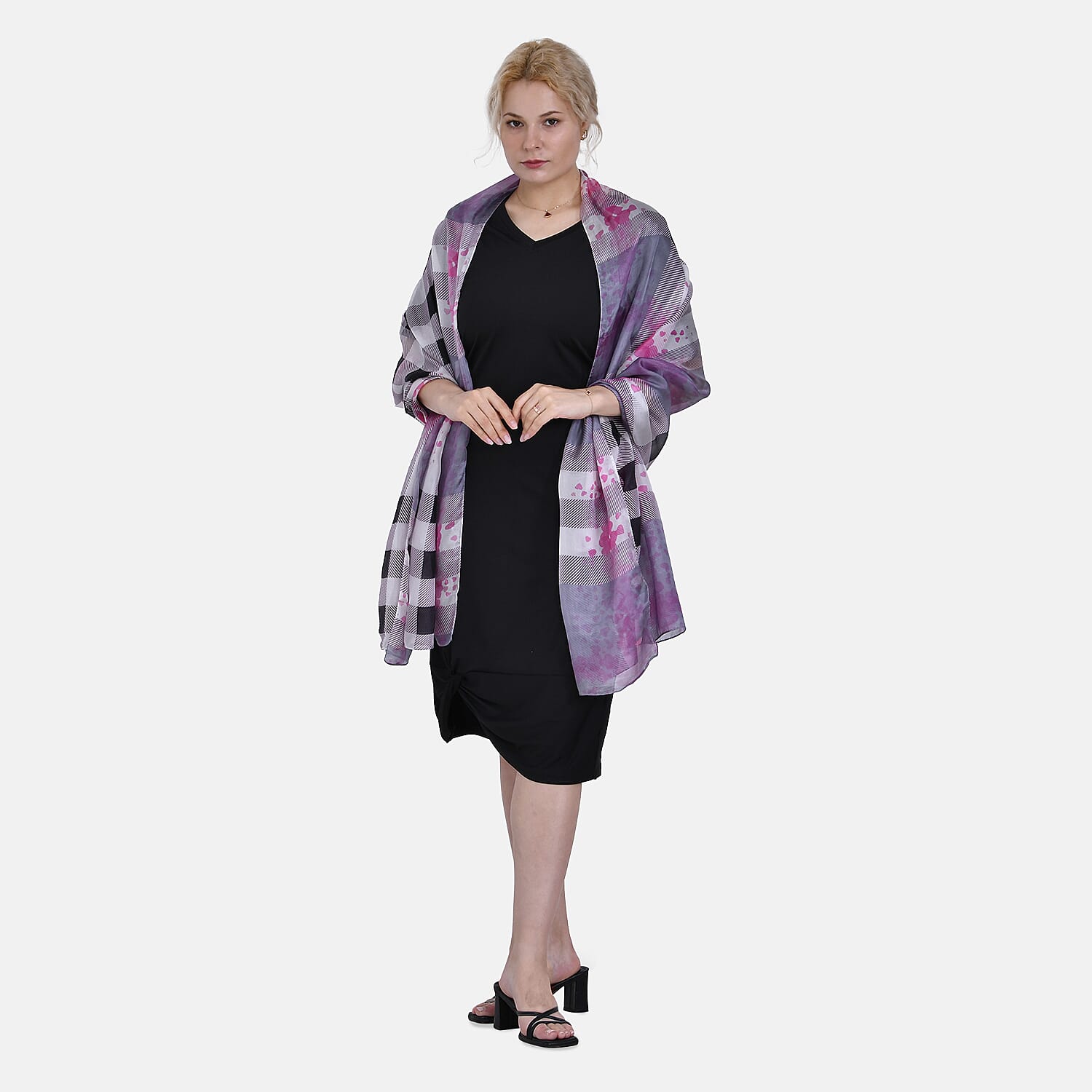 La Marey 100% Mulberry Silk Classic Plaid Printed Scarf (Size 180x110 cm) - Pink