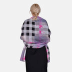 La Marey 100% Mulberry Silk Classic Plaid Printed Scarf (Size 180x110 cm) - Pink