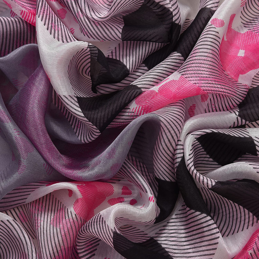La Marey 100% Mulberry Silk Classic Plaid Printed Scarf (Size 180x110 cm) - Pink