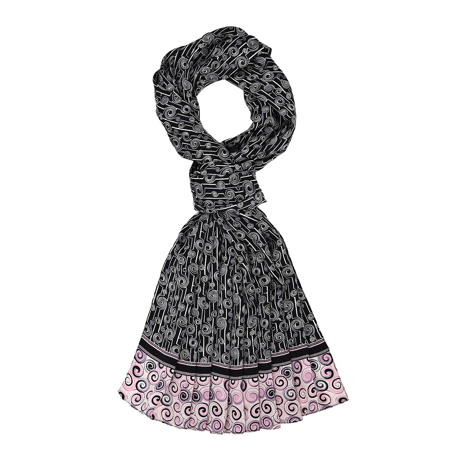 La Marey 100% Mulberry Silk Printed Scarf (Size 170x55cm) - Black, White & Red