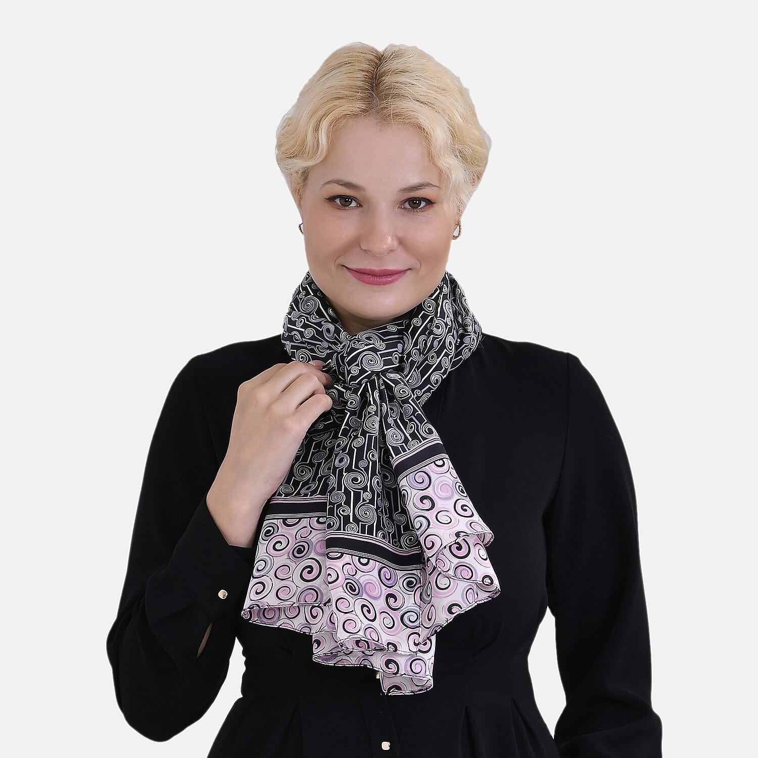 La Marey 100% Mulberry Silk Printed Scarf (Size 170x55cm) - Black, White & Red